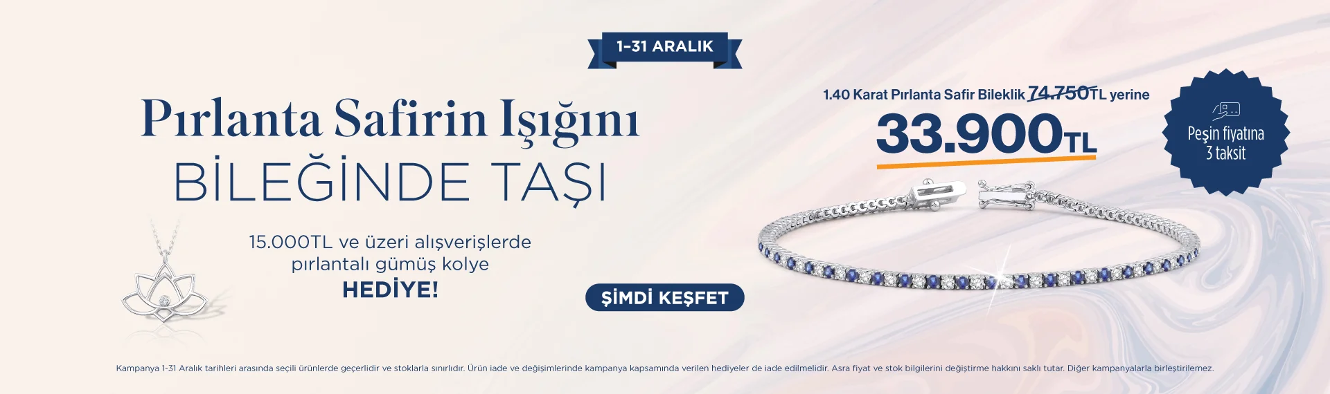 1.40 karat pırlanta safir su yolu bileklik