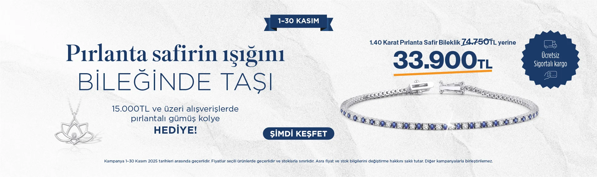 1.40 karat pırlanta safir su yolu bileklik