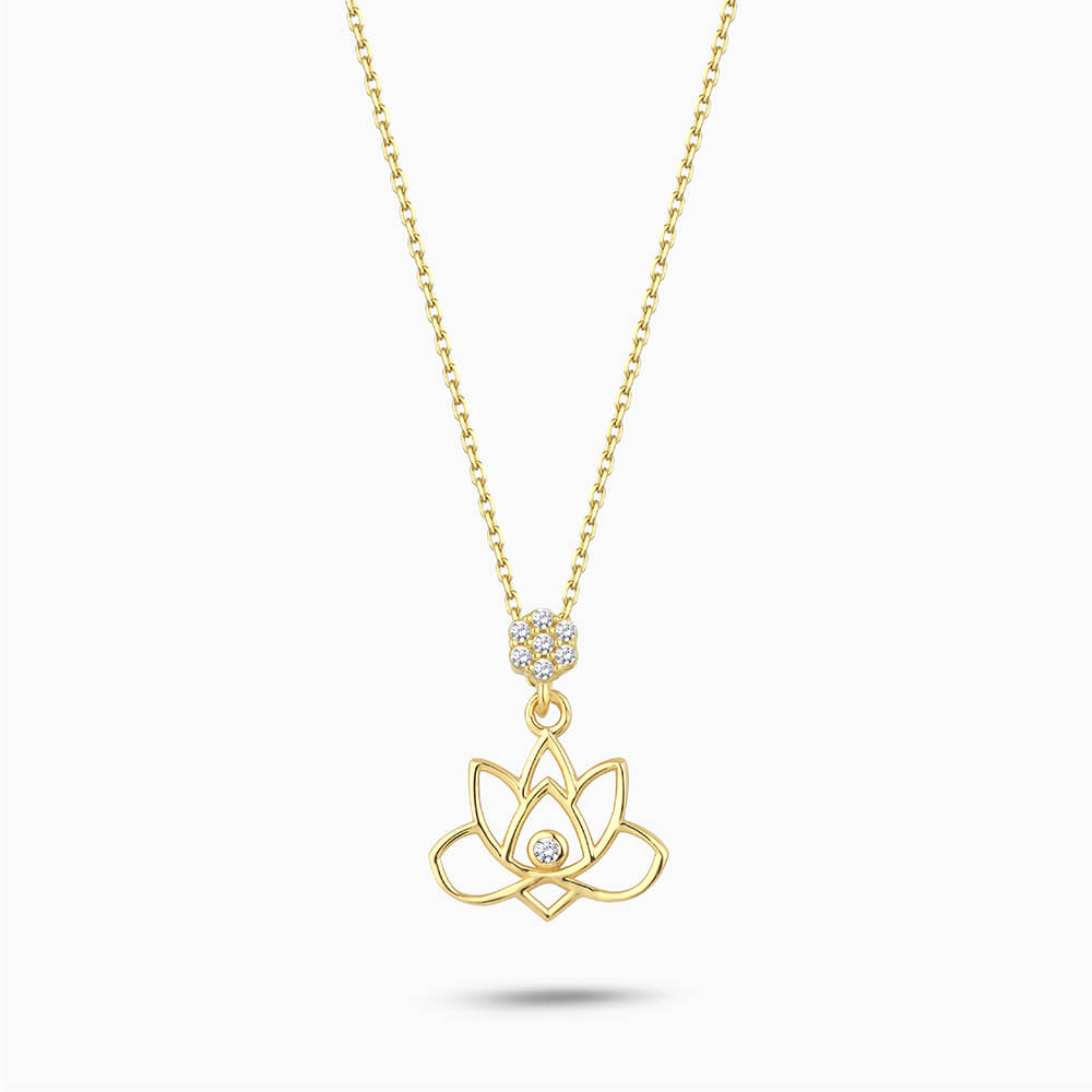 Taşlı Lotus Altın Kolye