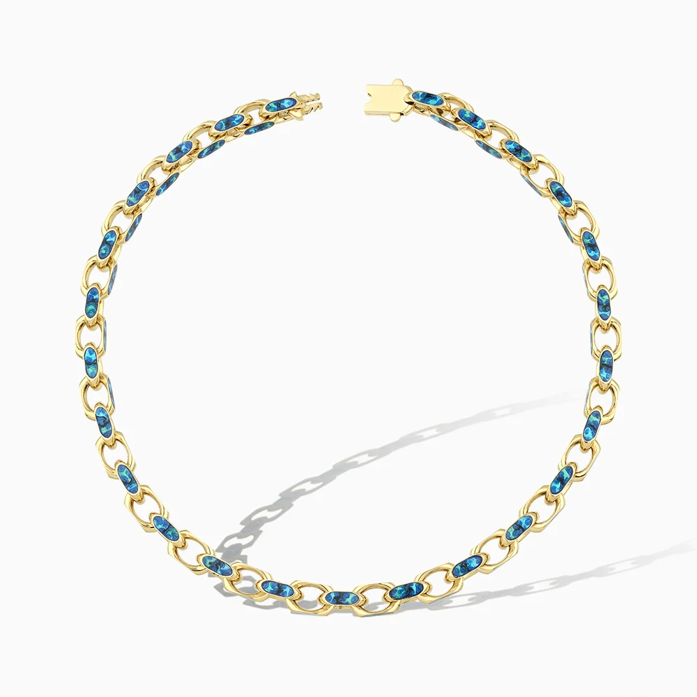 Elvona Mavi Mineli Altın Gerdanlık