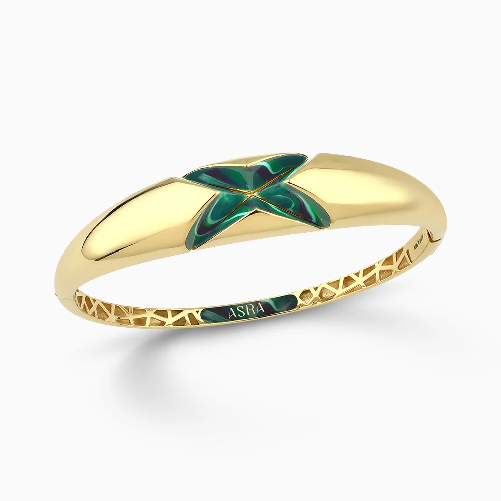 Corvin Yeşil Mineli Altın Kelepçe