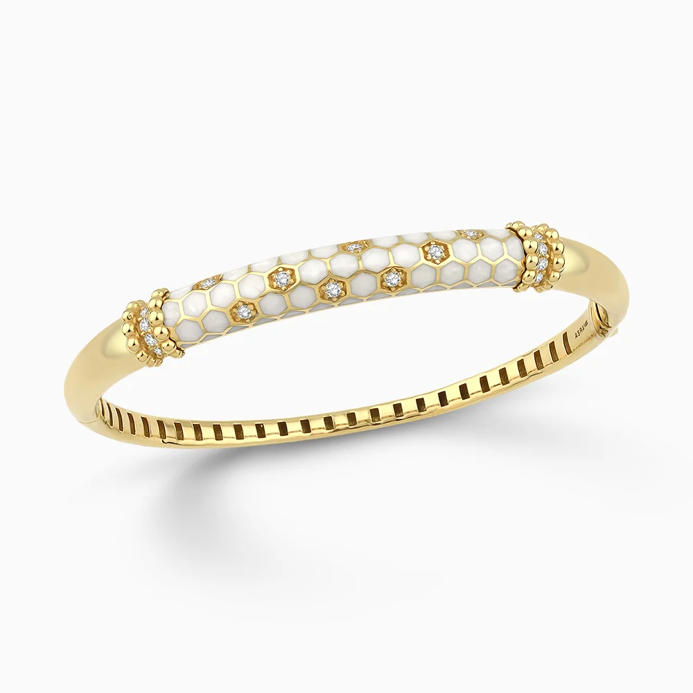 Miren Beyaz Mineli Altın Kelepçe Bileklik