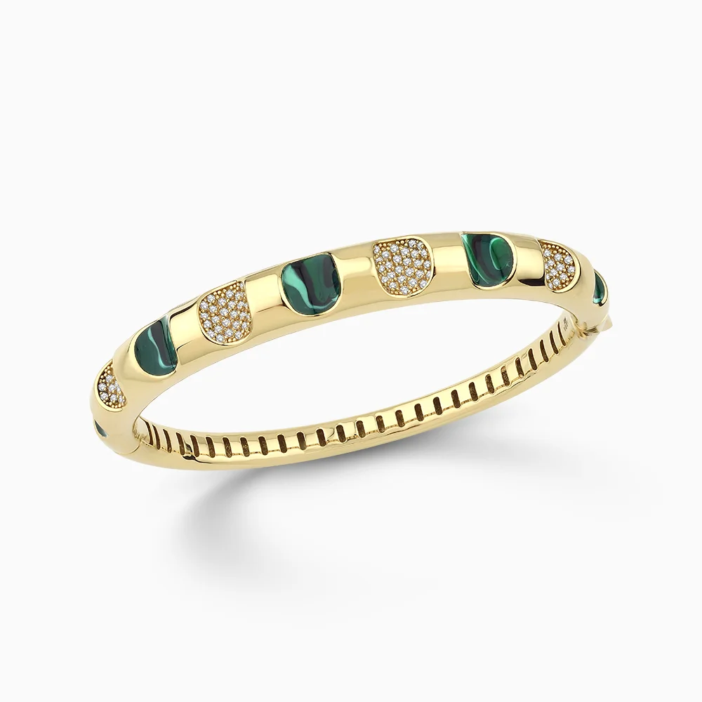 Loriva Yeşil Mineli Altın Kelepçe Bileklik