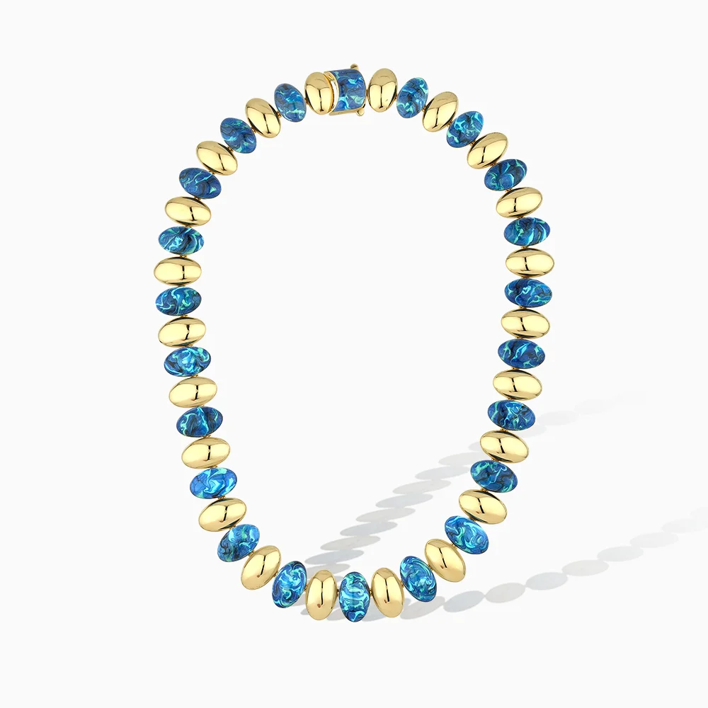 Nacre Mavi Mineli Altın Gerdanlık