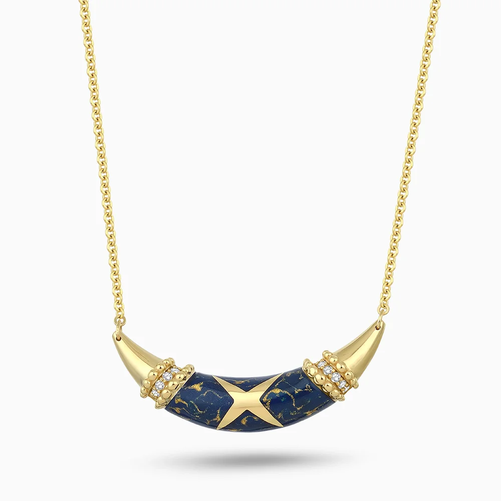 Merelis Mavi Mineli Altın Kolye