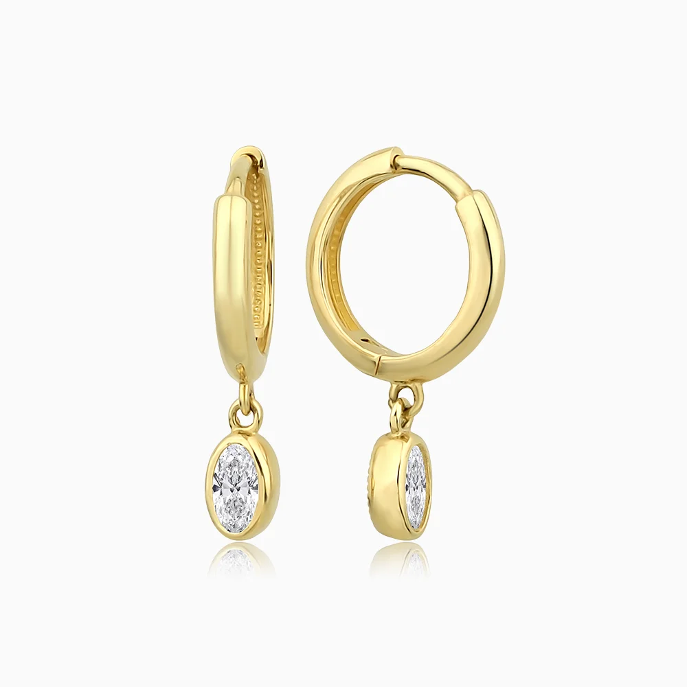 Oval Taşlı Altın Halka Küpe