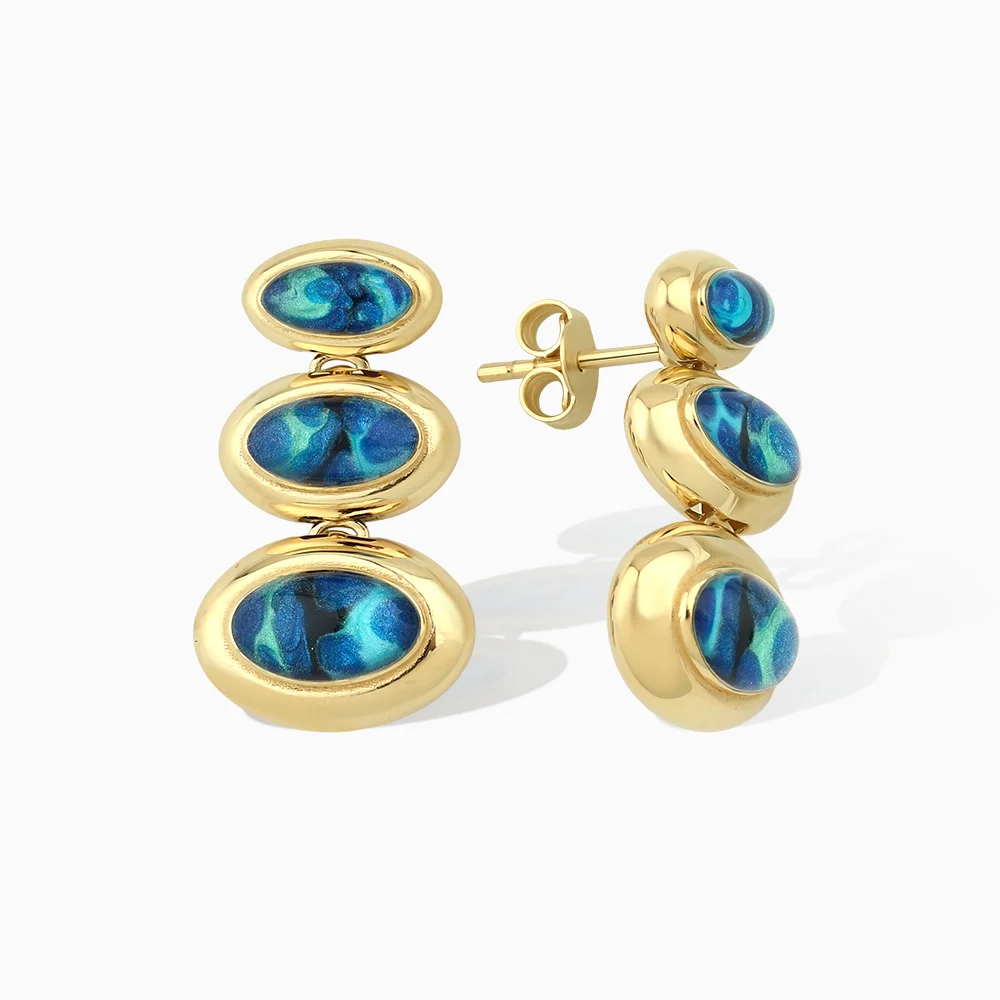 Virella Mavi Mineli Altın Küpe