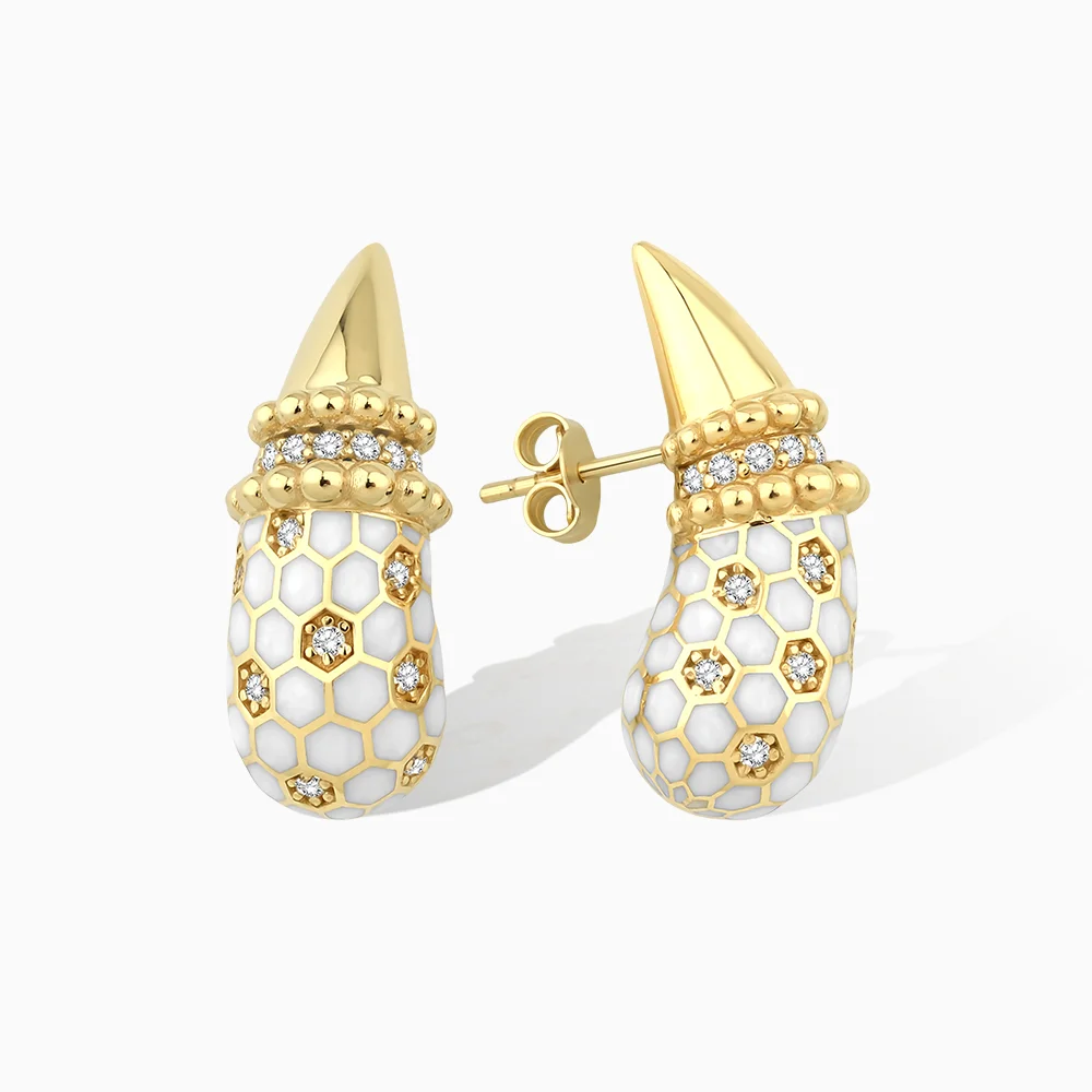 Miren Beyaz Mineli Altın Küpe