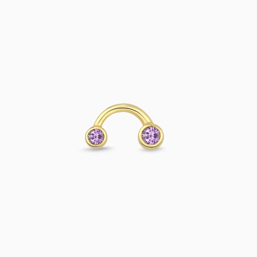 Mor Taşlı Yarım Halka Altın Piercing