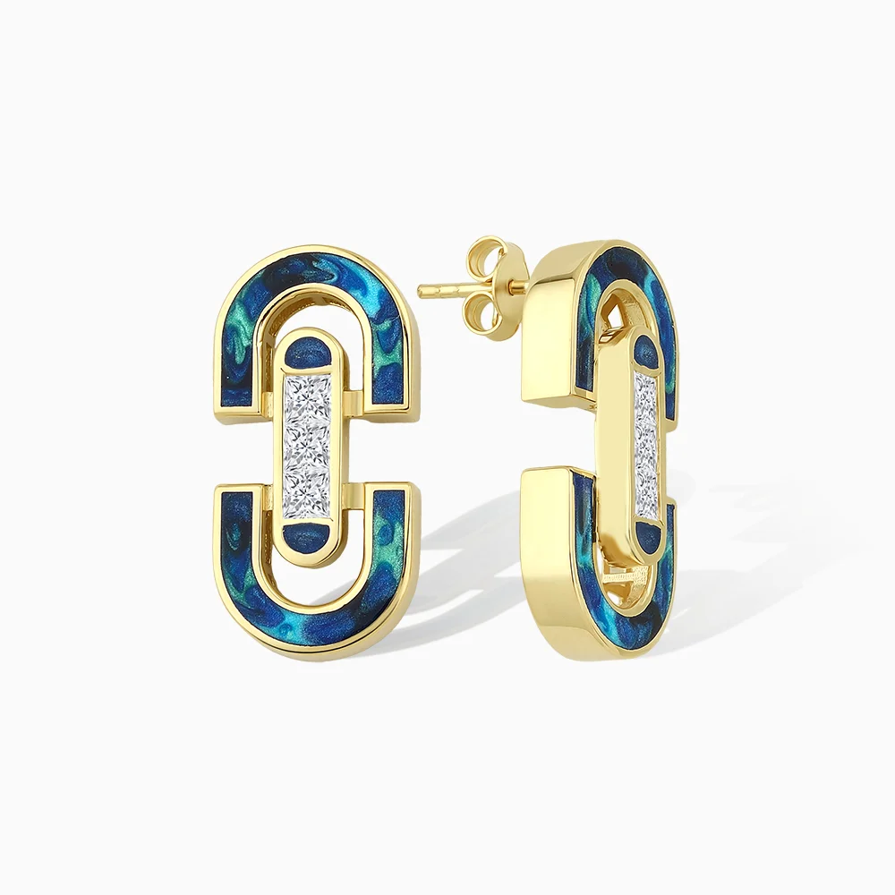 Rilora Mavi Mineli Altın Küpe