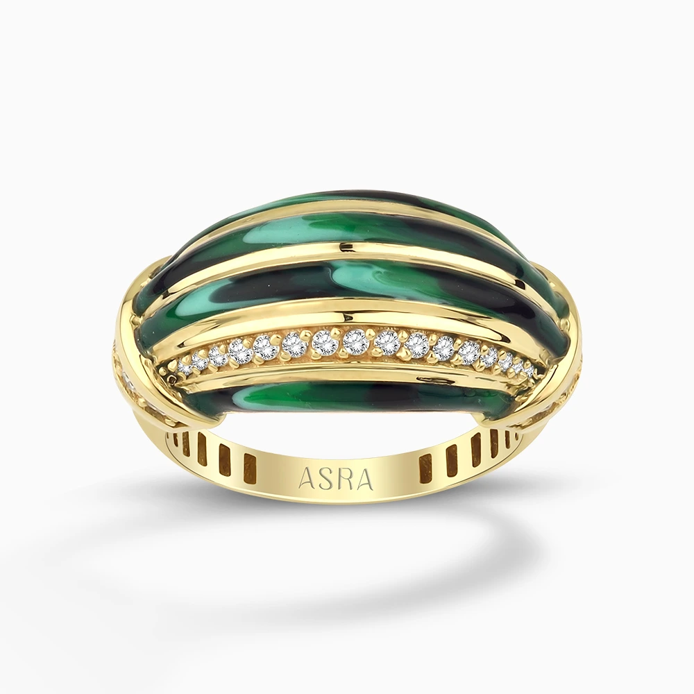 Elani Yeşil Mineli Altın Yüzük