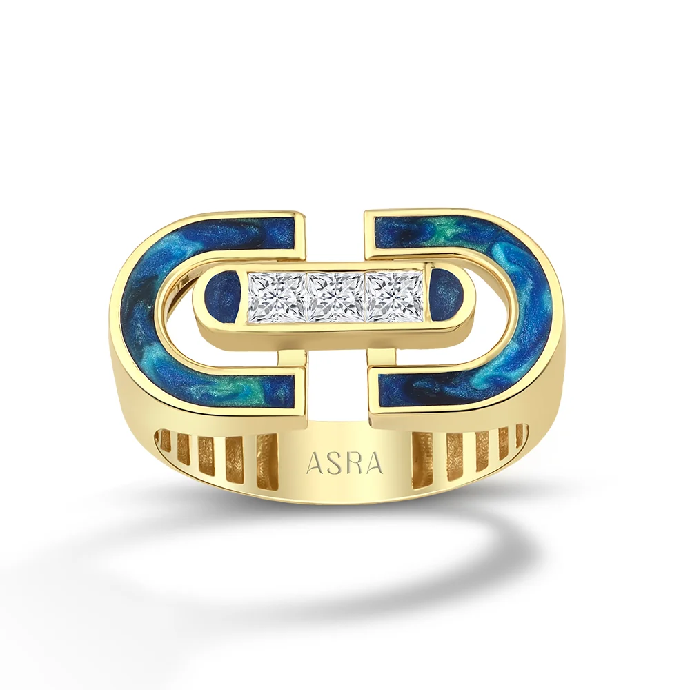 Rilora Mavi Mineli Altın Yüzük