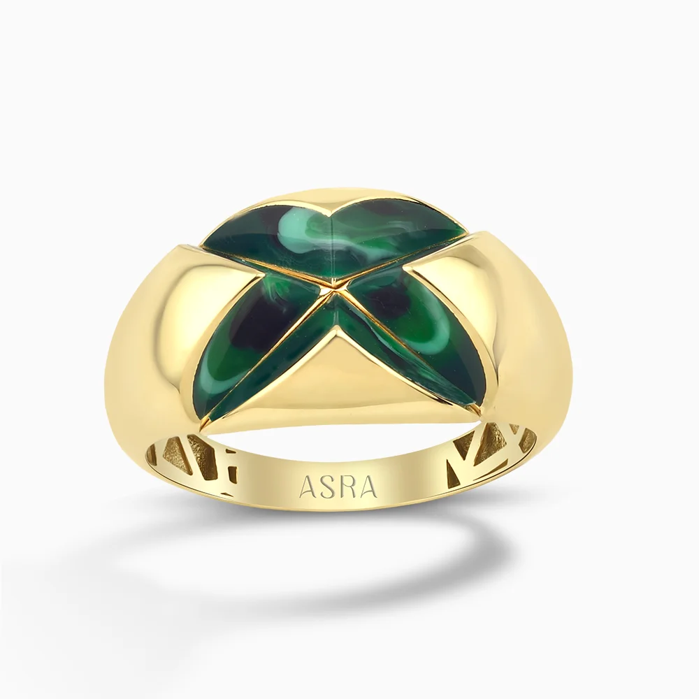 Corvin Yeşil Mineli Altın Yüzük