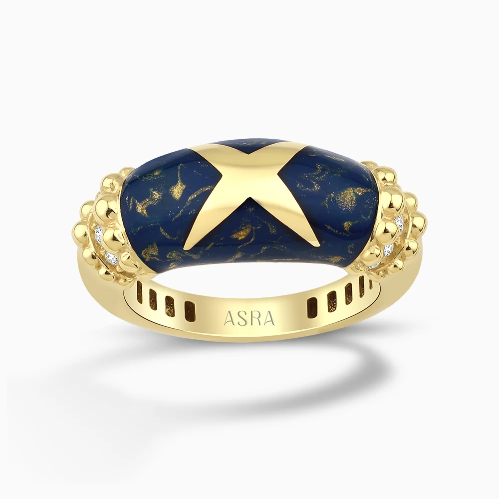 Merelis Mavi Mineli Altın Yüzük