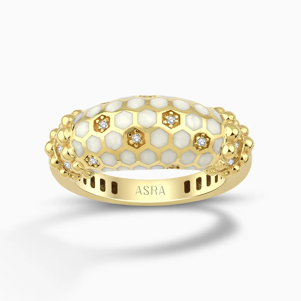 Miren Beyaz Mineli Altın Yüzük