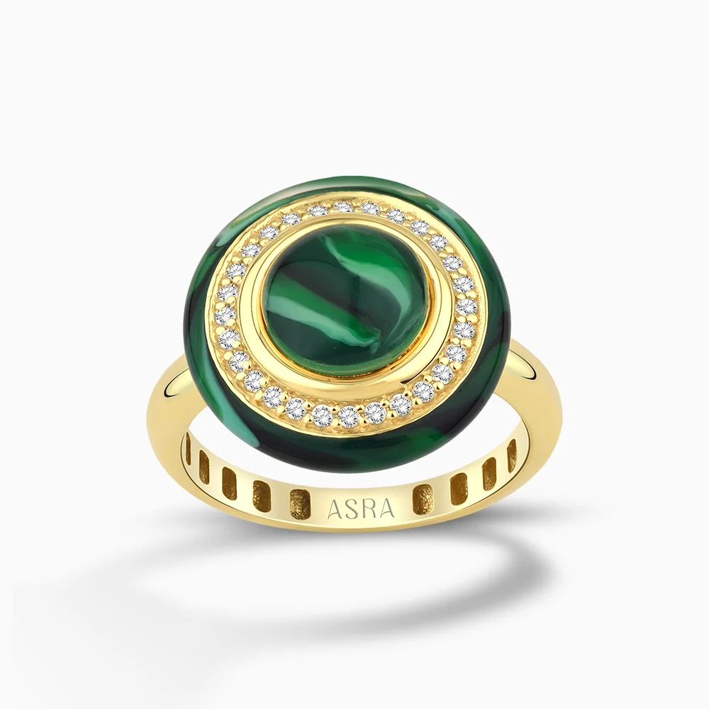 Olsen Yeşil Mineli Altın Yüzük