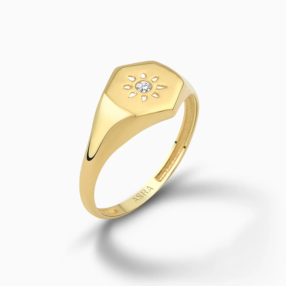Altıgen Çiçek Altın Yüzük
