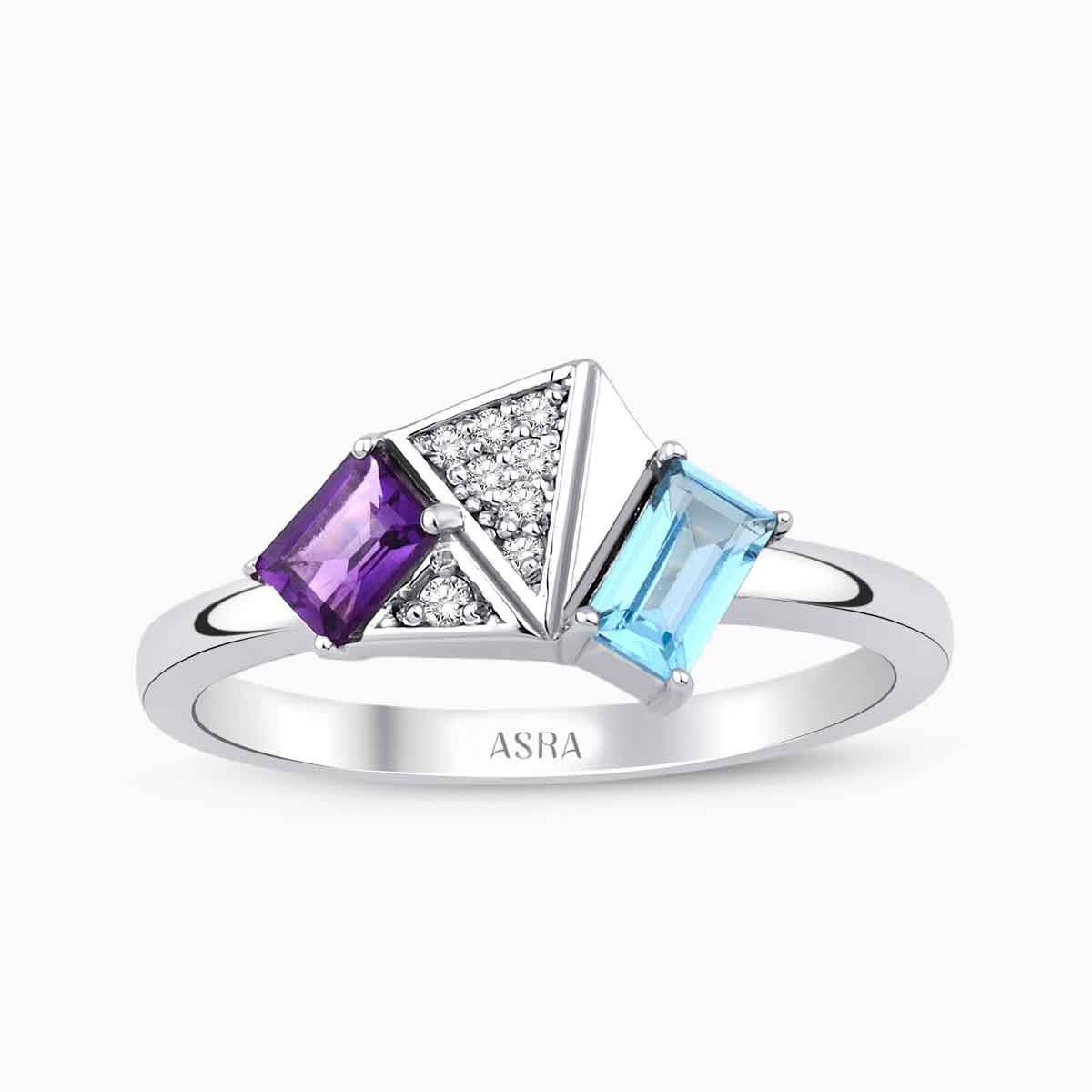 0.64 Karat Pırlanta Vetra Ametist Blue Topaz Yüzük