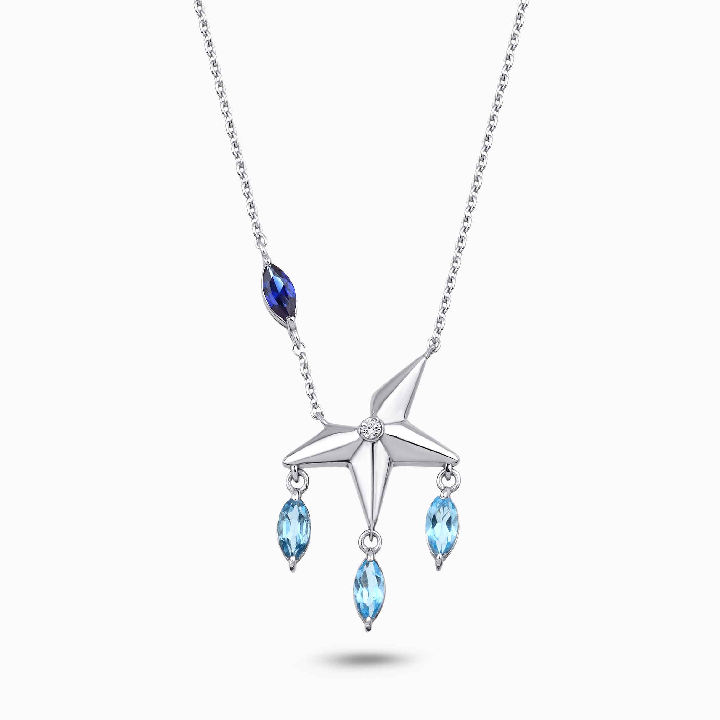 0.90 Karat Pırlanta Azur Blue Topaz Safir Kolye