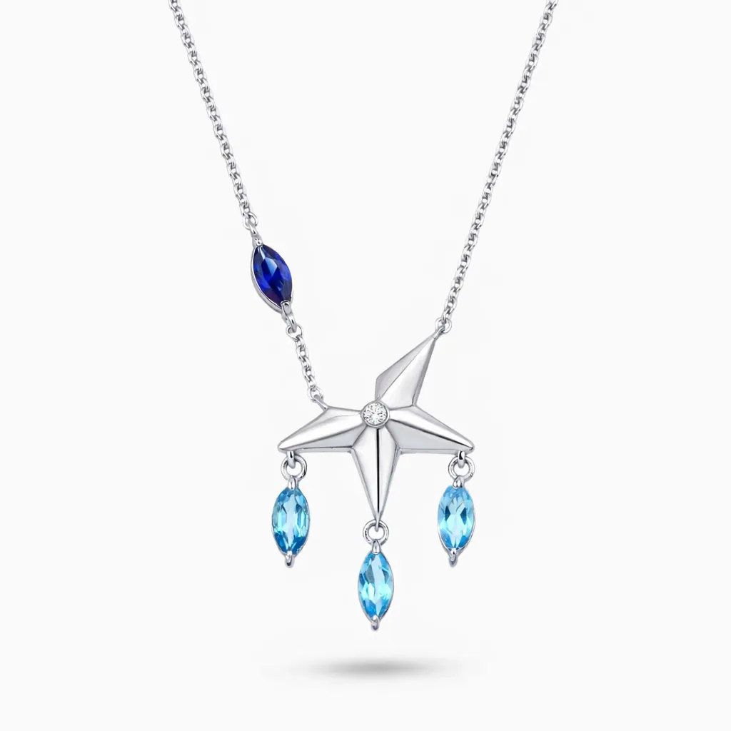 0.90 Karat Pırlanta Azur Blue Topaz Safir Kolye
