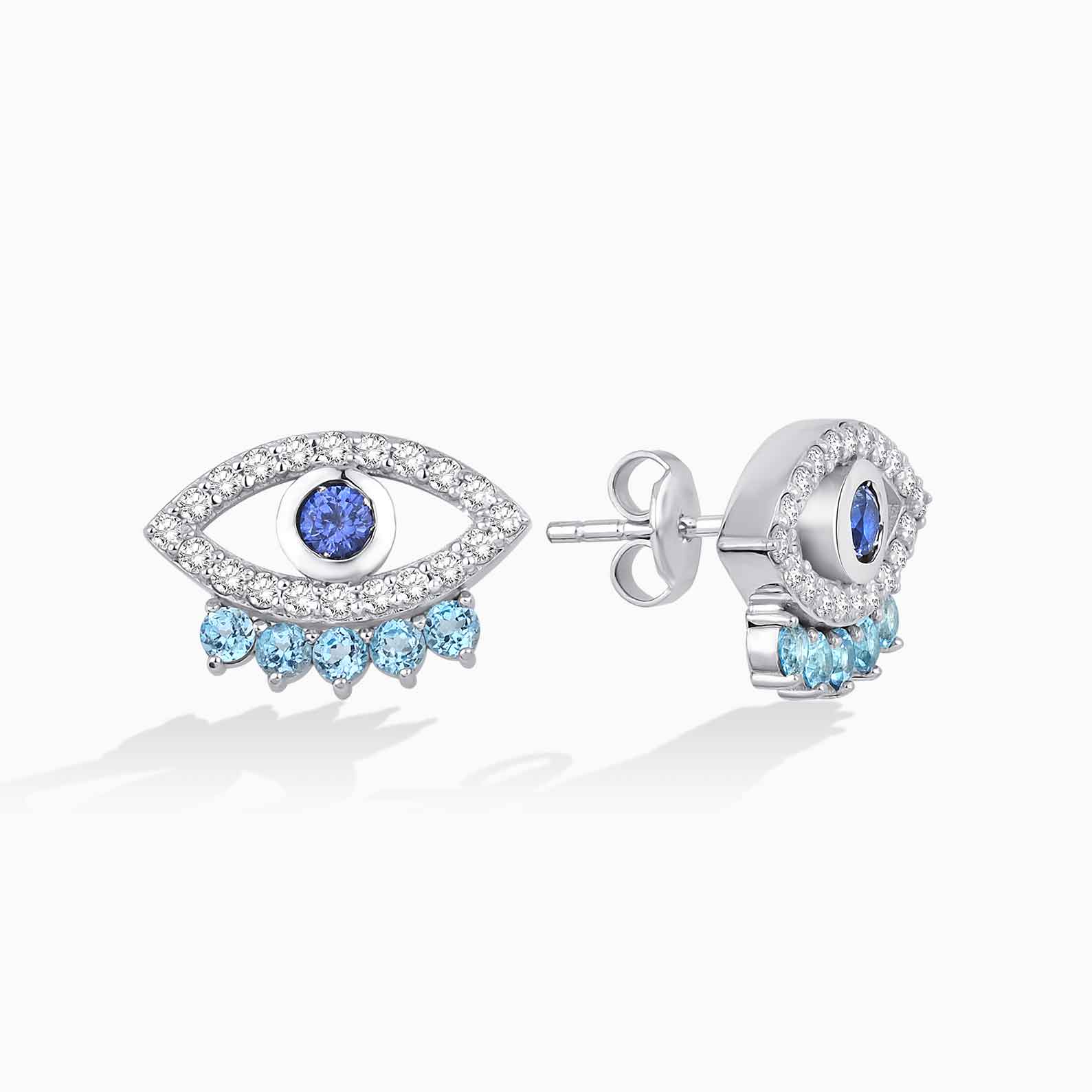 1.34 Karat Pırlanta Gaze Blue Topaz Göz Küpe
