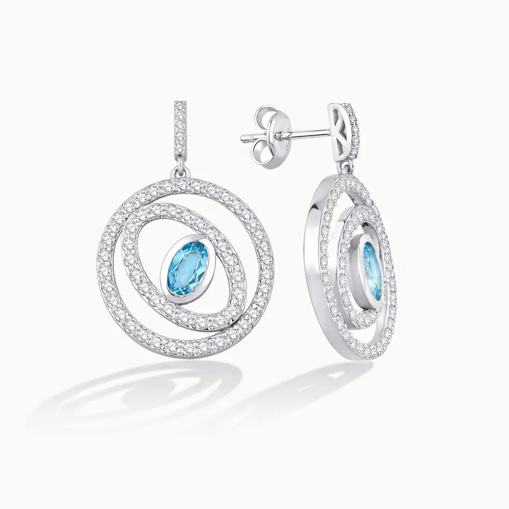 1.89 Karat Pırlanta Elonys Blue Topaz Küpe