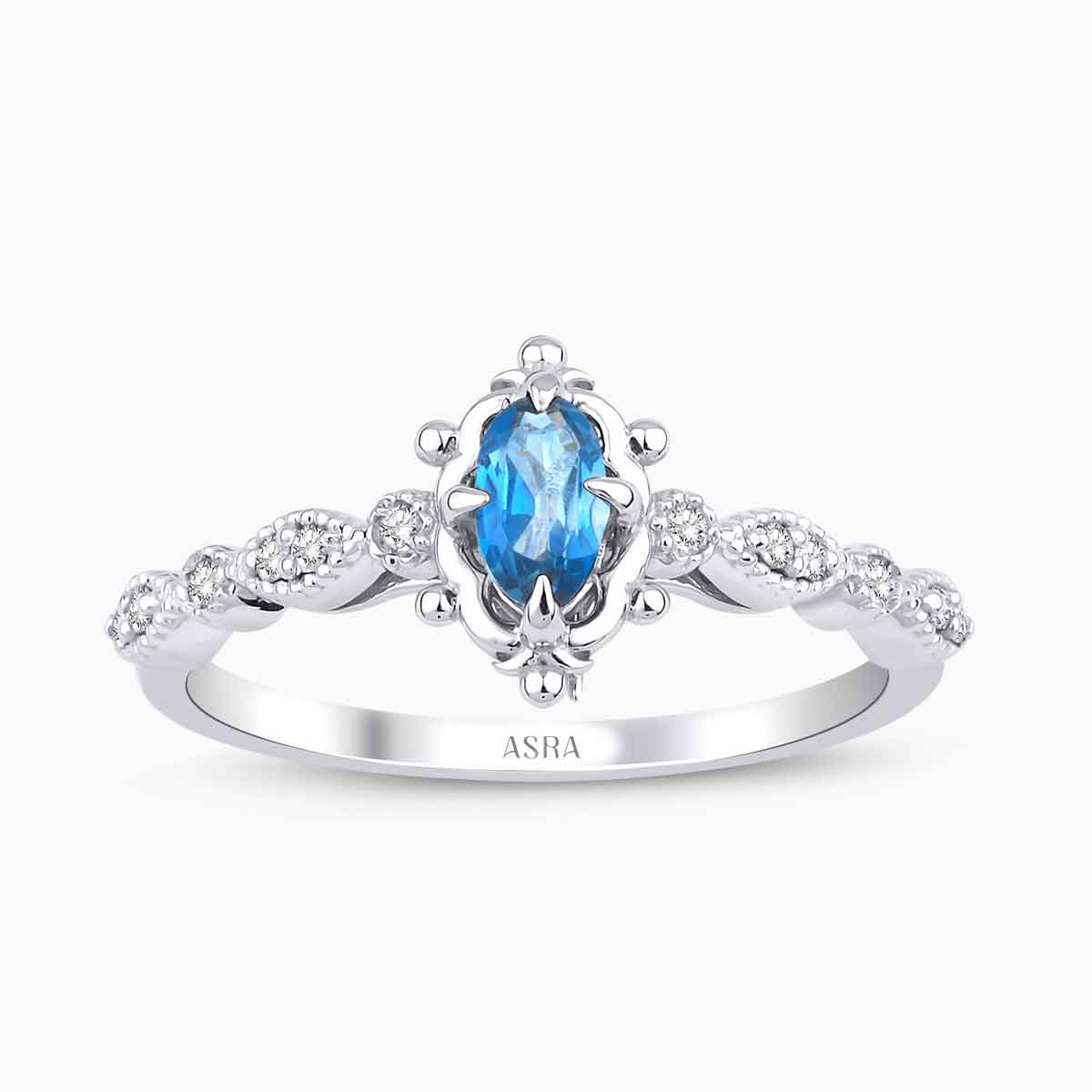 0.41 Karat Vintage Pırlanta London Blue Topaz Yüzük