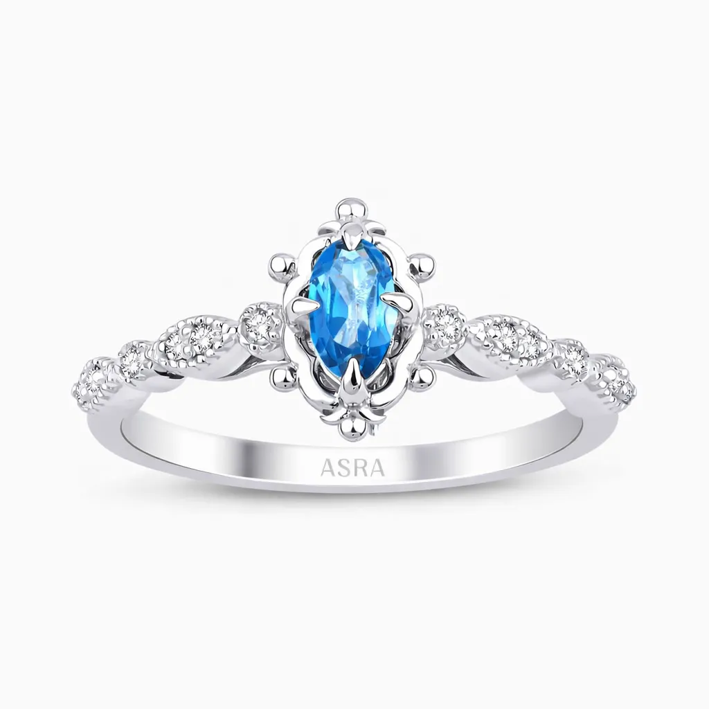 0.41 Karat Vintage Pırlanta London Blue Topaz Yüzük
