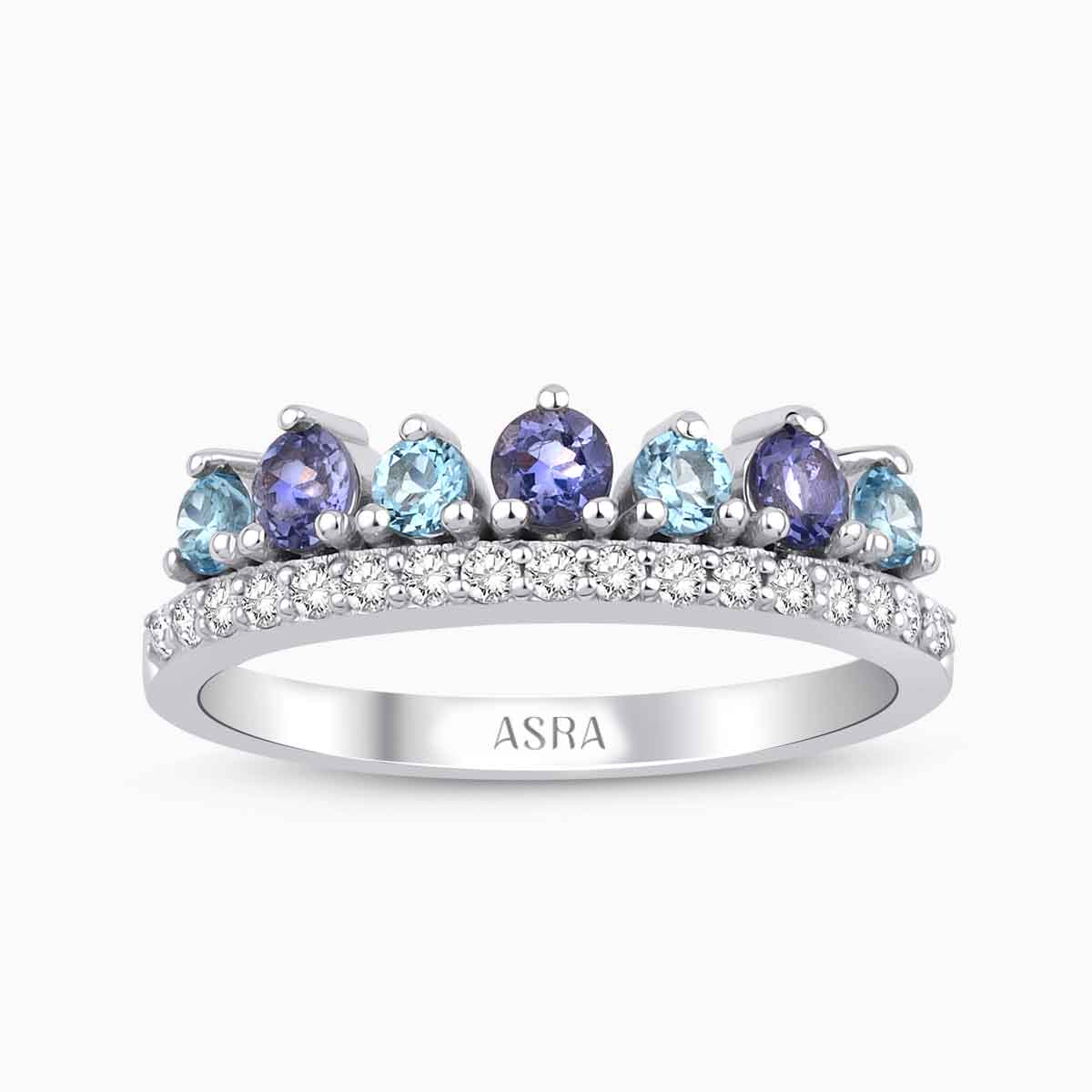 0.83 Karat Pırlanta Aura Blue Topaz Yüzük 