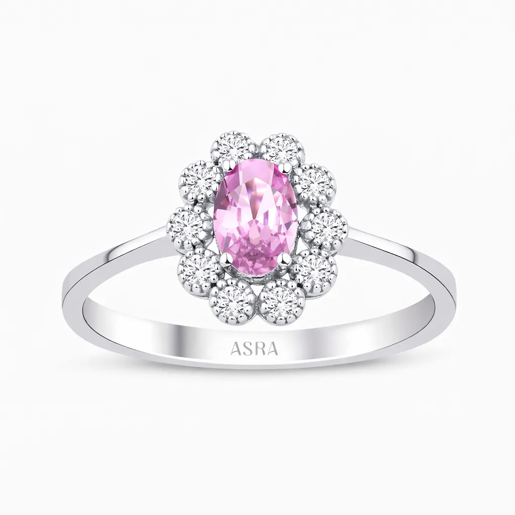 0.63 Karat Pırlanta Pembe Safir Yüzük