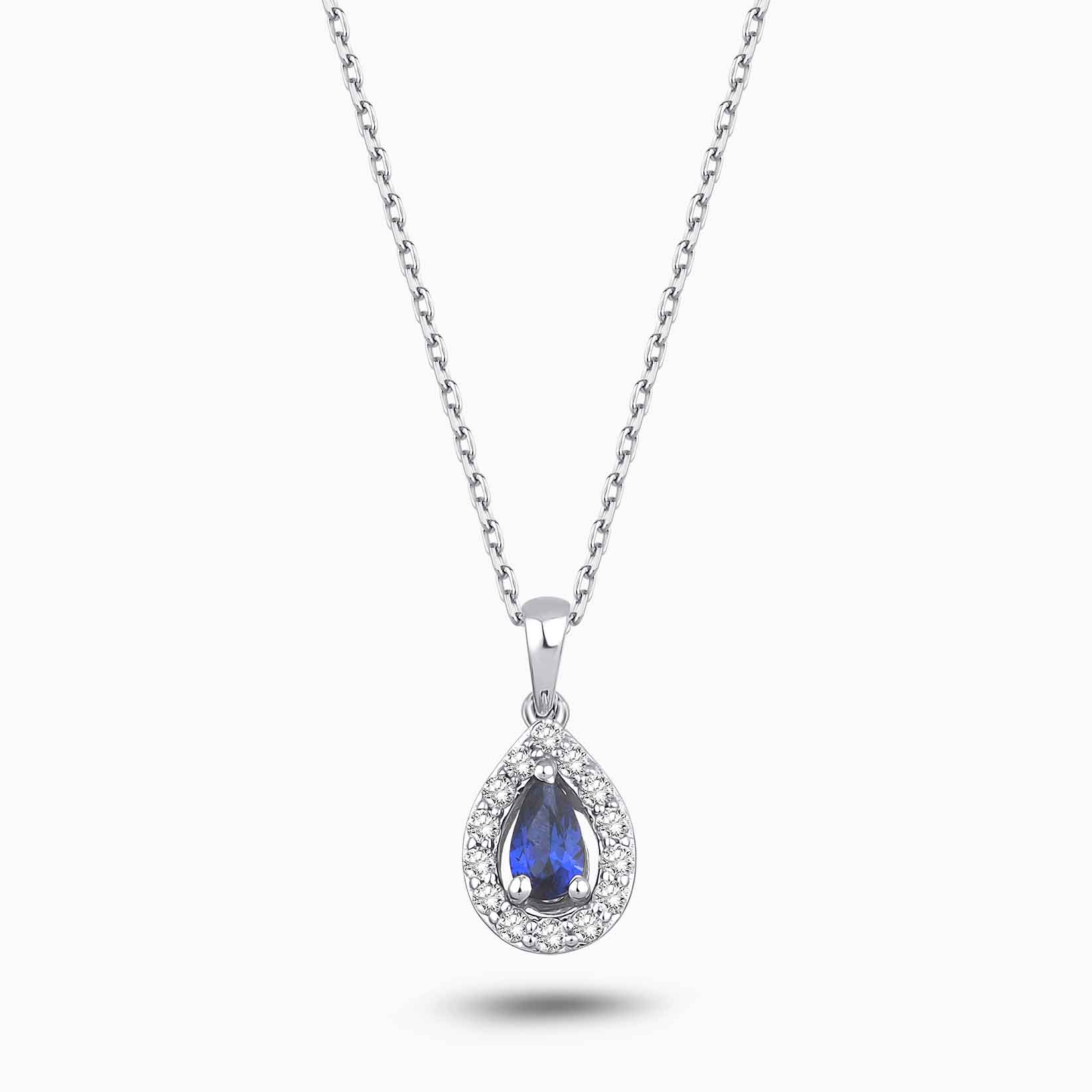 0.37 Karat Pırlanta Damla Safir Kolye