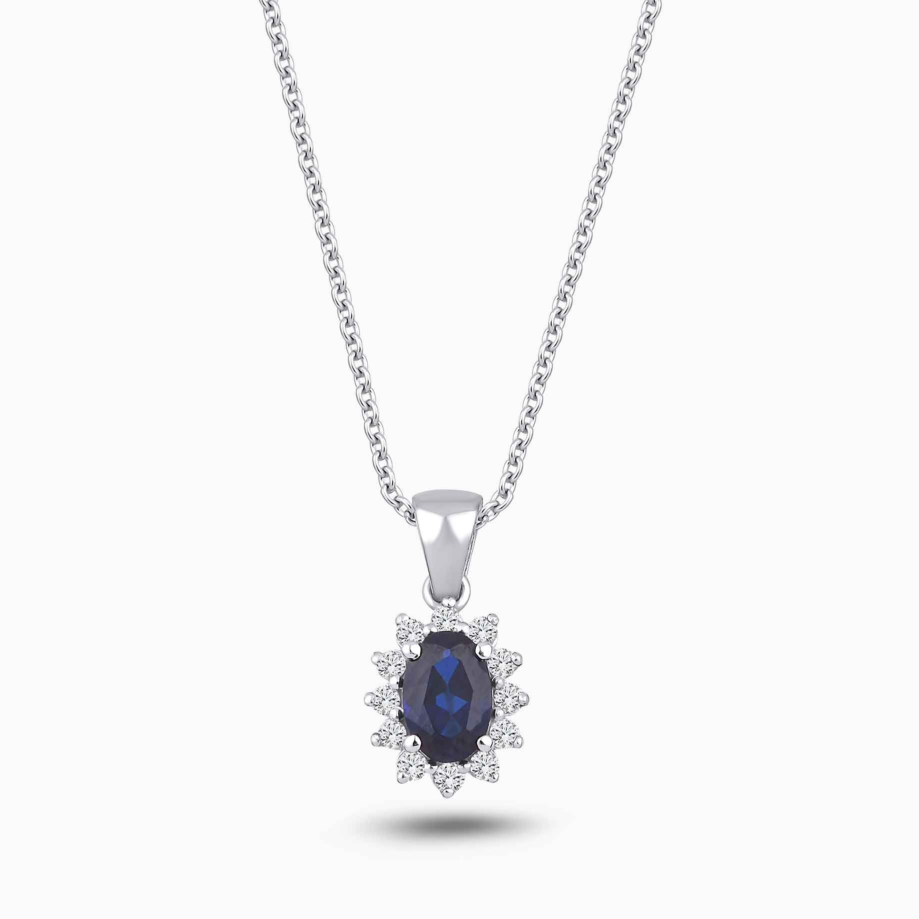 0.67 Karat Pırlanta Oval Safir Kolye