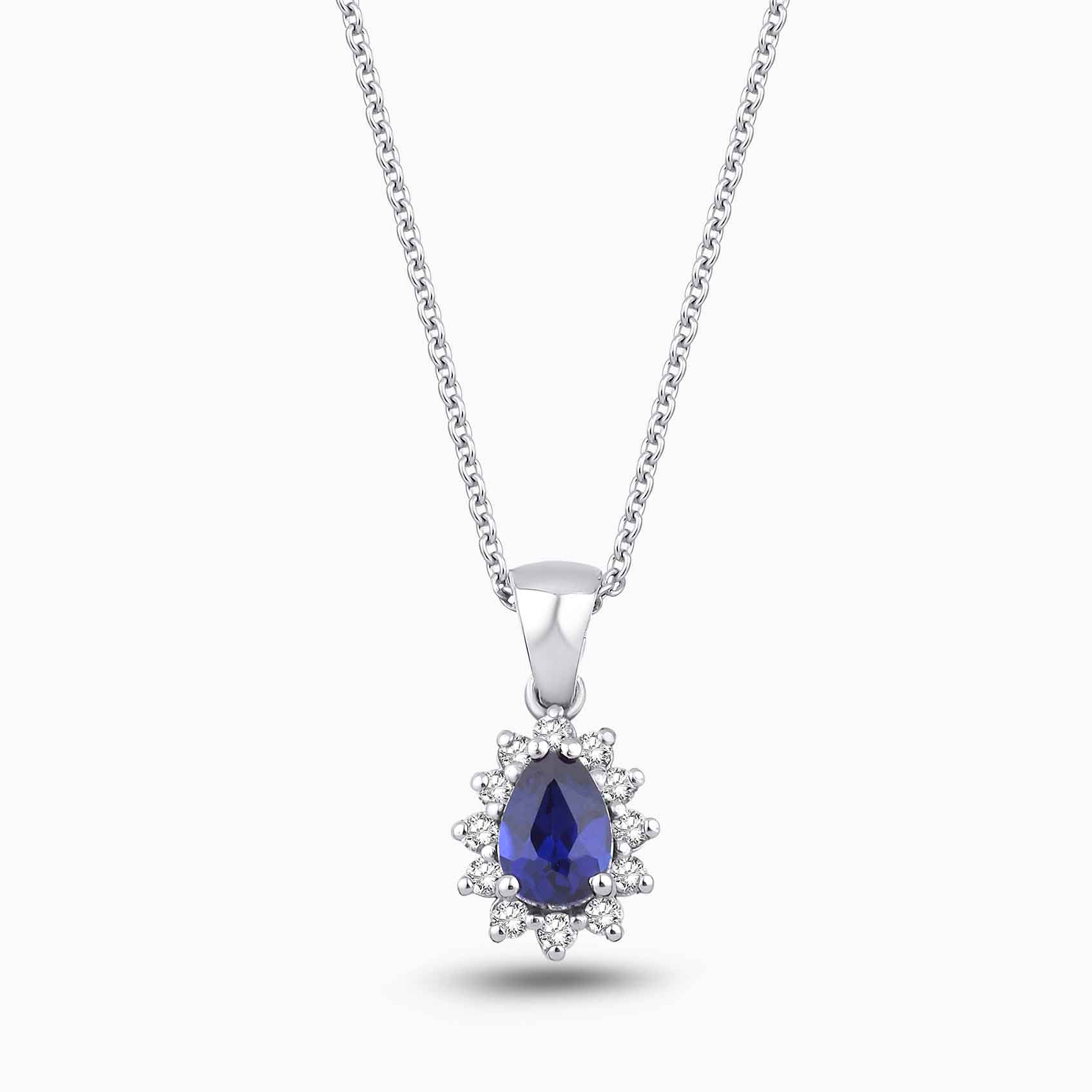 0.72 Karat Pırlanta Damla Safir Kolye