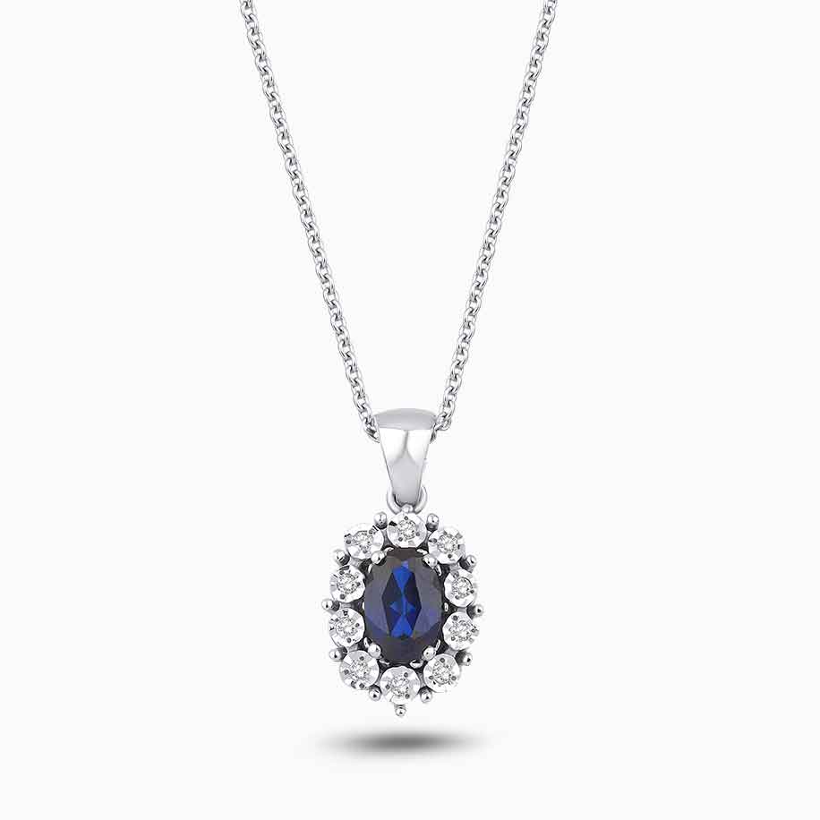 0.64 Karat Pırlanta Oval Safir Kolye