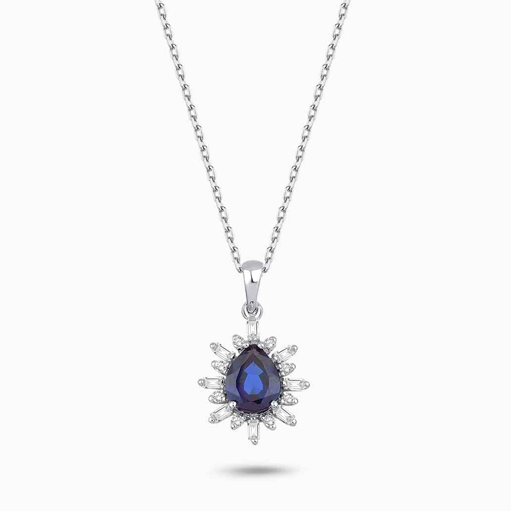 0.91 Karat Pırlanta Damla Safir Kolye