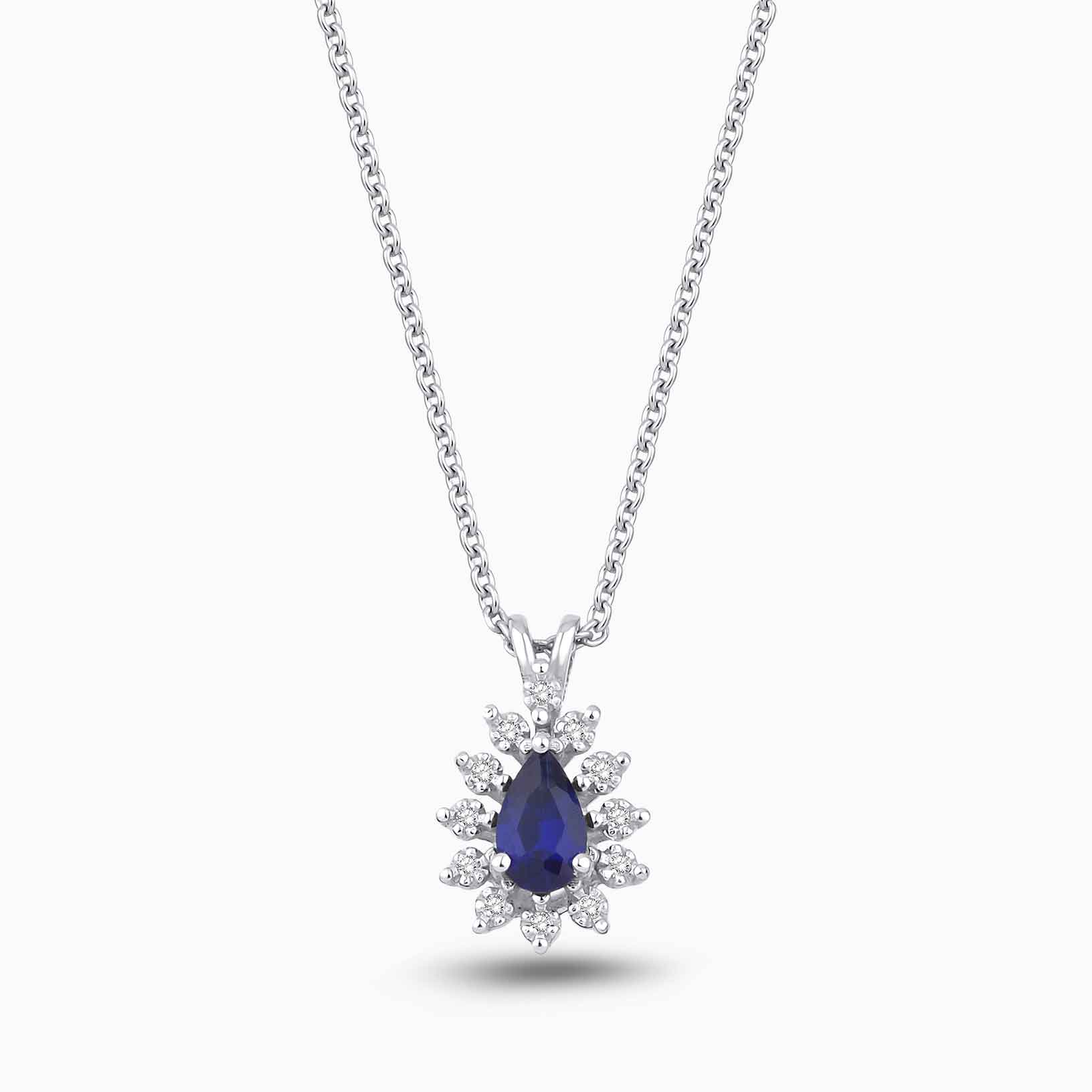 0.27 Karat Pırlanta Damla Safir Kolye