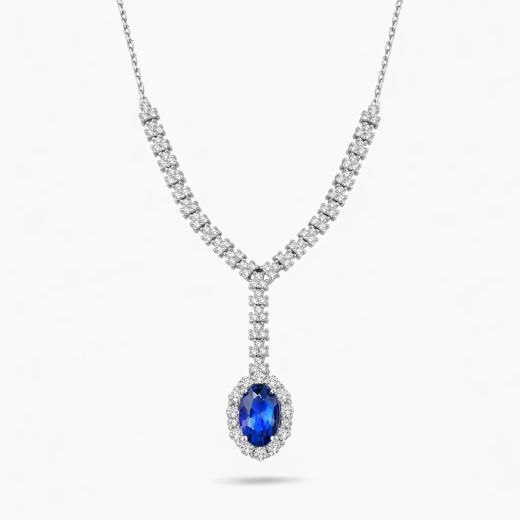 1.40 Karat Pırlanta Safir Kolye