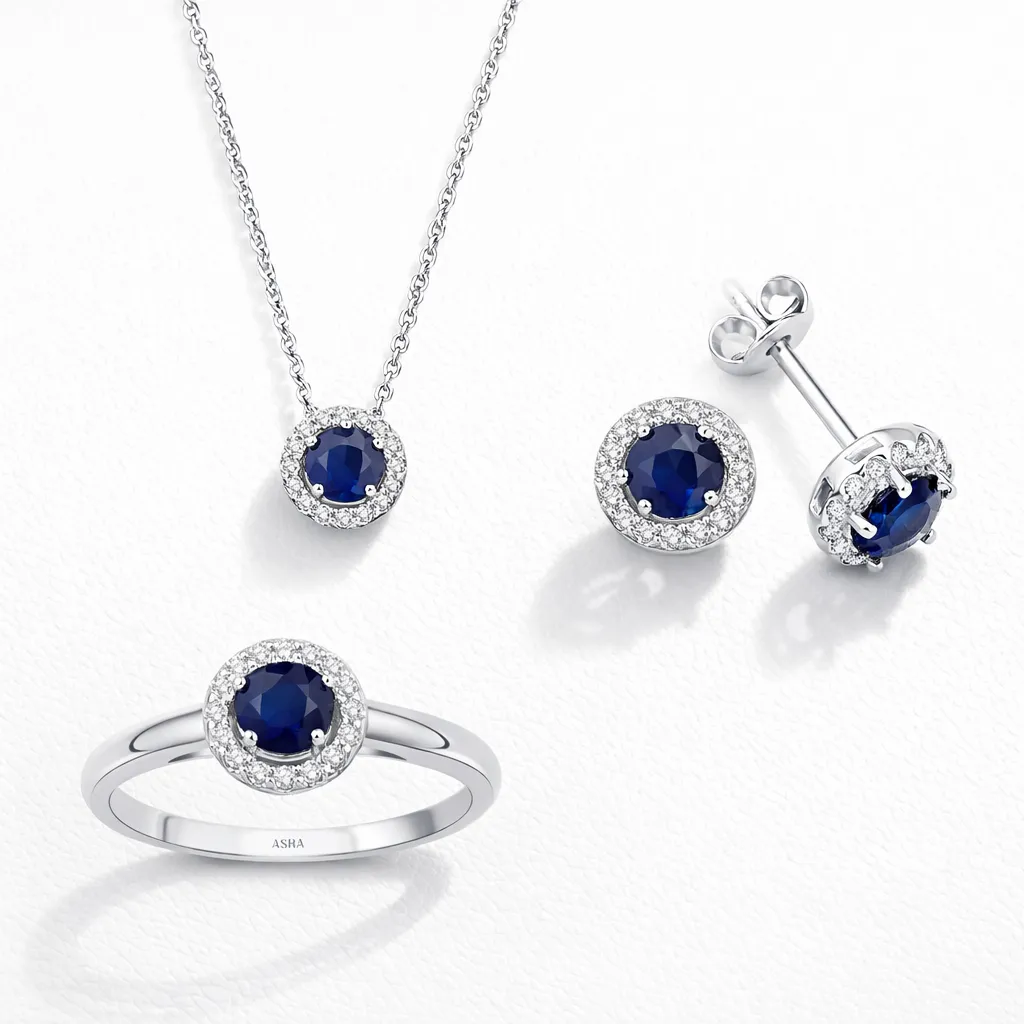 1.08 Karat Pırlanta Safir Set