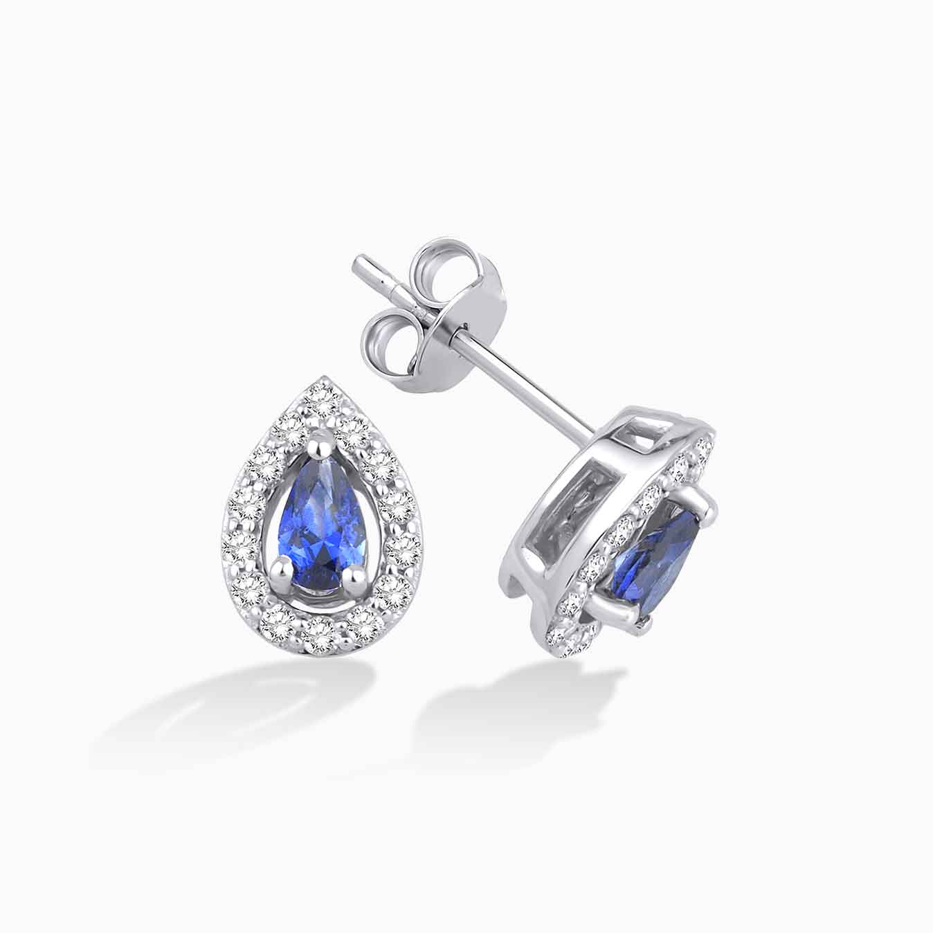 0.74 Karat Pırlanta Damla Safir Küpe