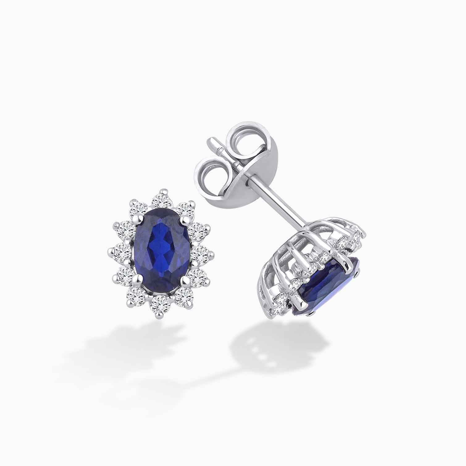 1.41 Karat Pırlanta Oval Safir Küpe