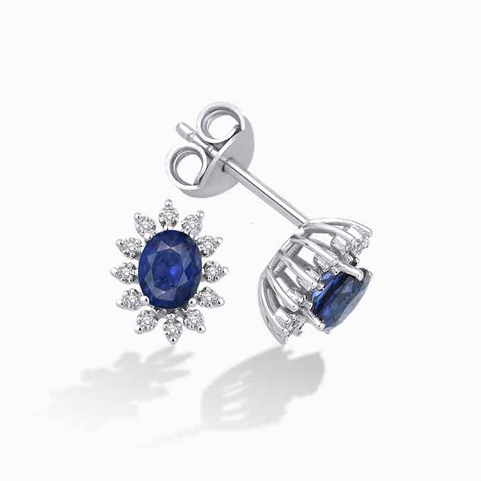 1.01 Karat Pırlanta Oval Safir Küpe