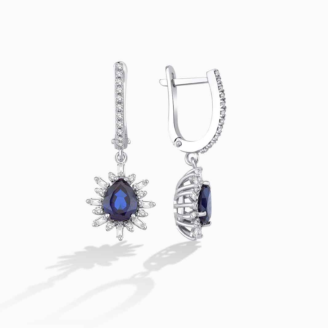 1.93 Karat Pırlanta Damla Safir Küpe