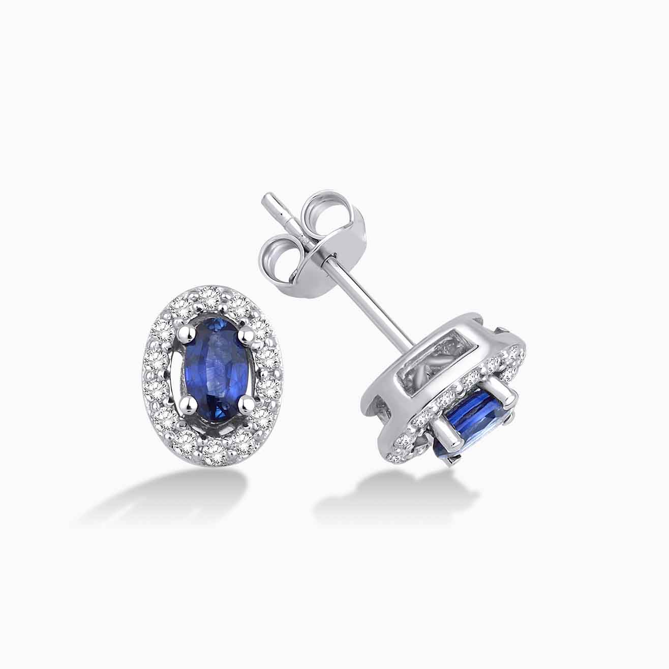 0.84 Karat Pırlanta Oval Safir Küpe