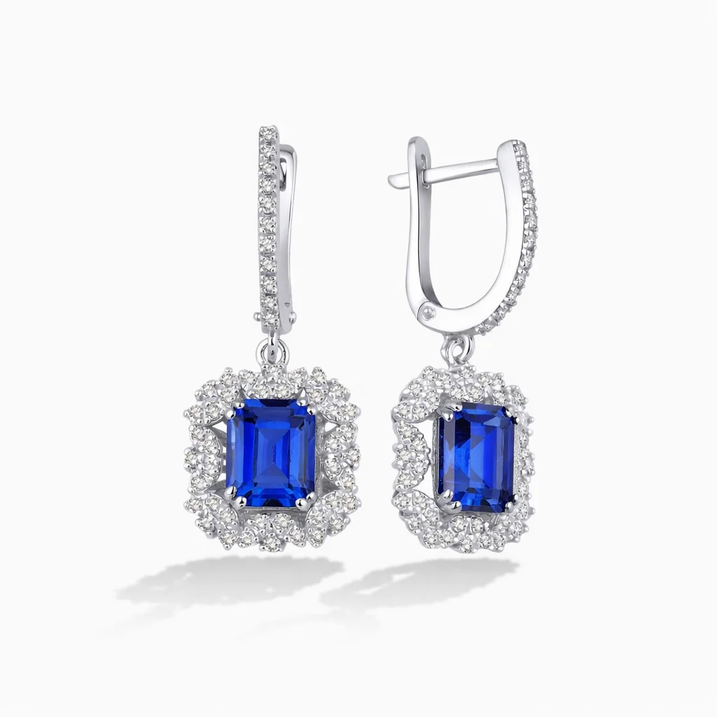 3.69 Karat Pırlanta Safir Küpe