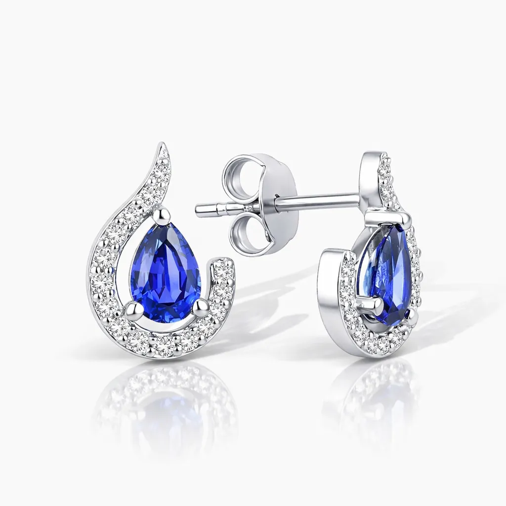 1.20 Karat Pırlanta Safir Küpe