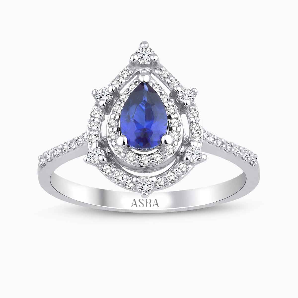 0.93 Karat Pırlanta Damla Safir Yüzük