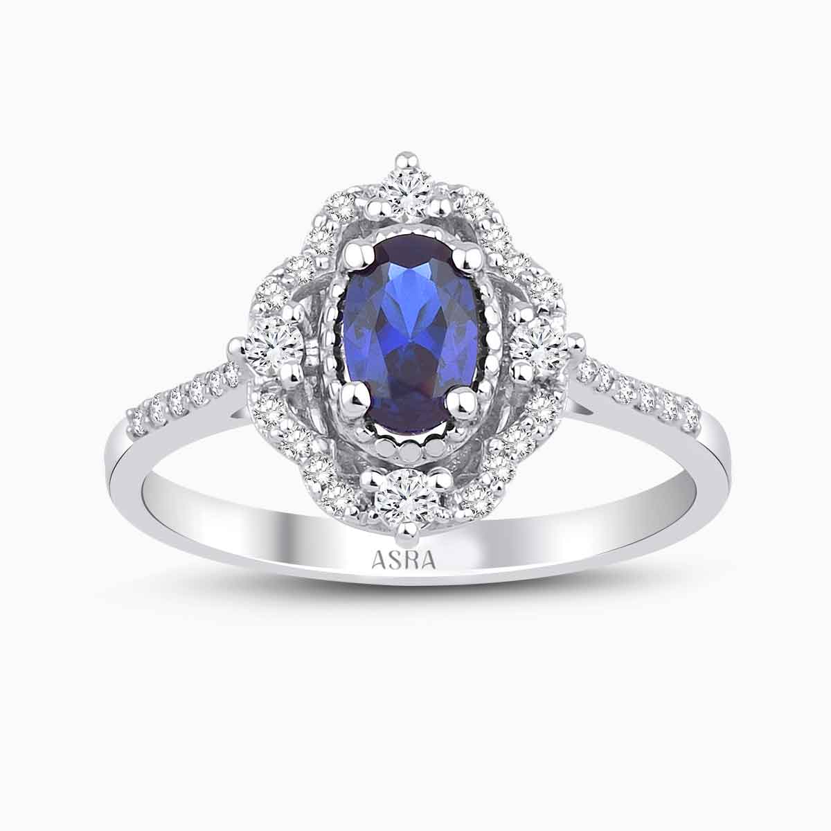 0.76 Karat Pırlanta Oval Safir Yüzük 