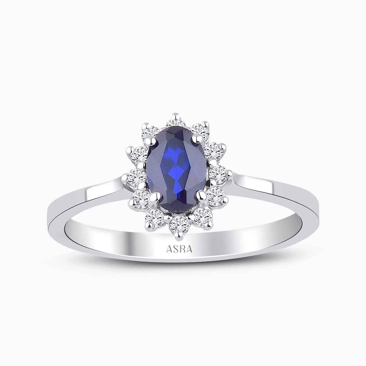 0.72 Karat Pırlanta Oval Safir Yüzük