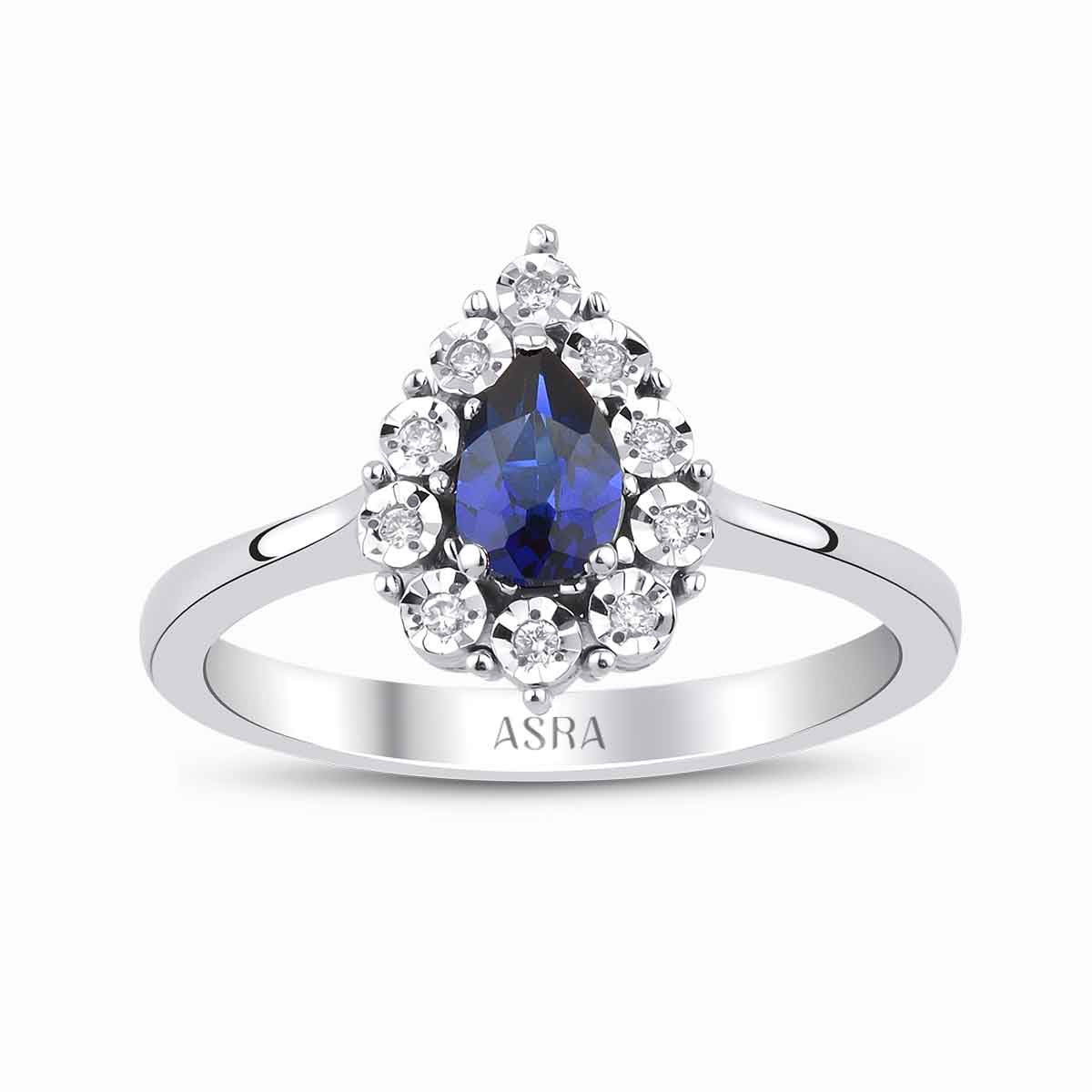 0.61 Karat Pırlanta Damla Safir Yüzük