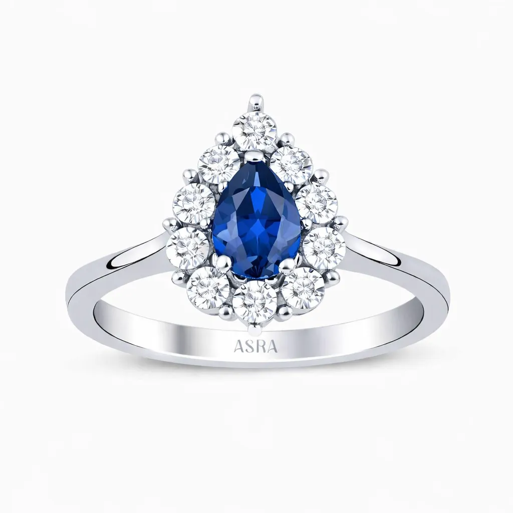 0.61 Karat Pırlanta Damla Safir Yüzük